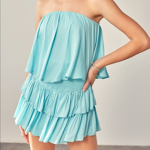 Strapless Ruffle Romper Dress - Milky Blue - Picture 5 of 6